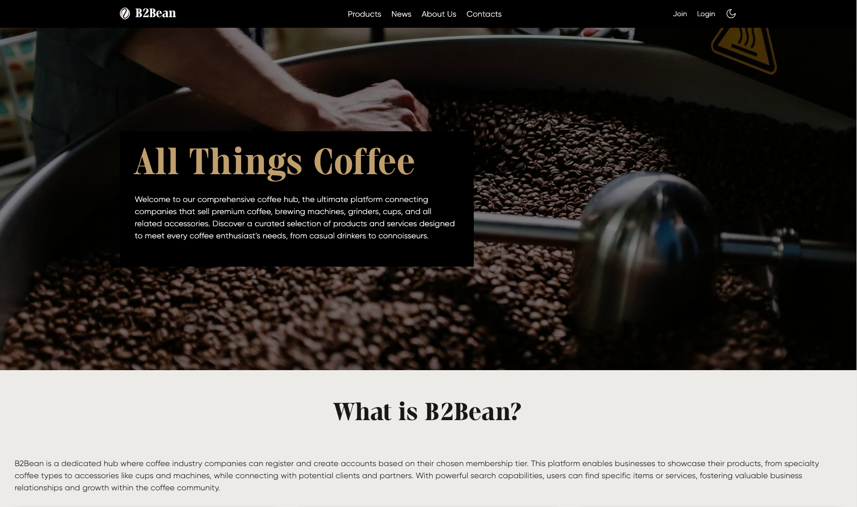 B2BEAN home page preview
